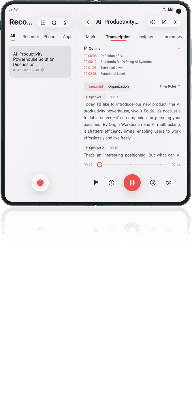 vivo X Fold6 with AI Recorder-Transcription and summary