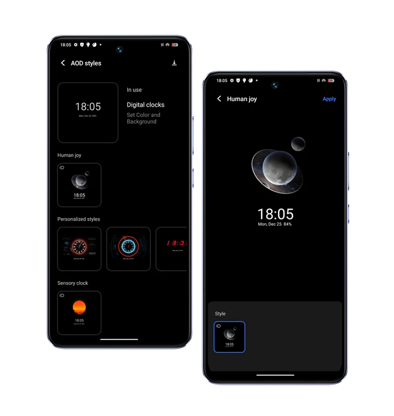 vivo V30 Lite avec la fonction de styles Toujours à l'écran (AOD)